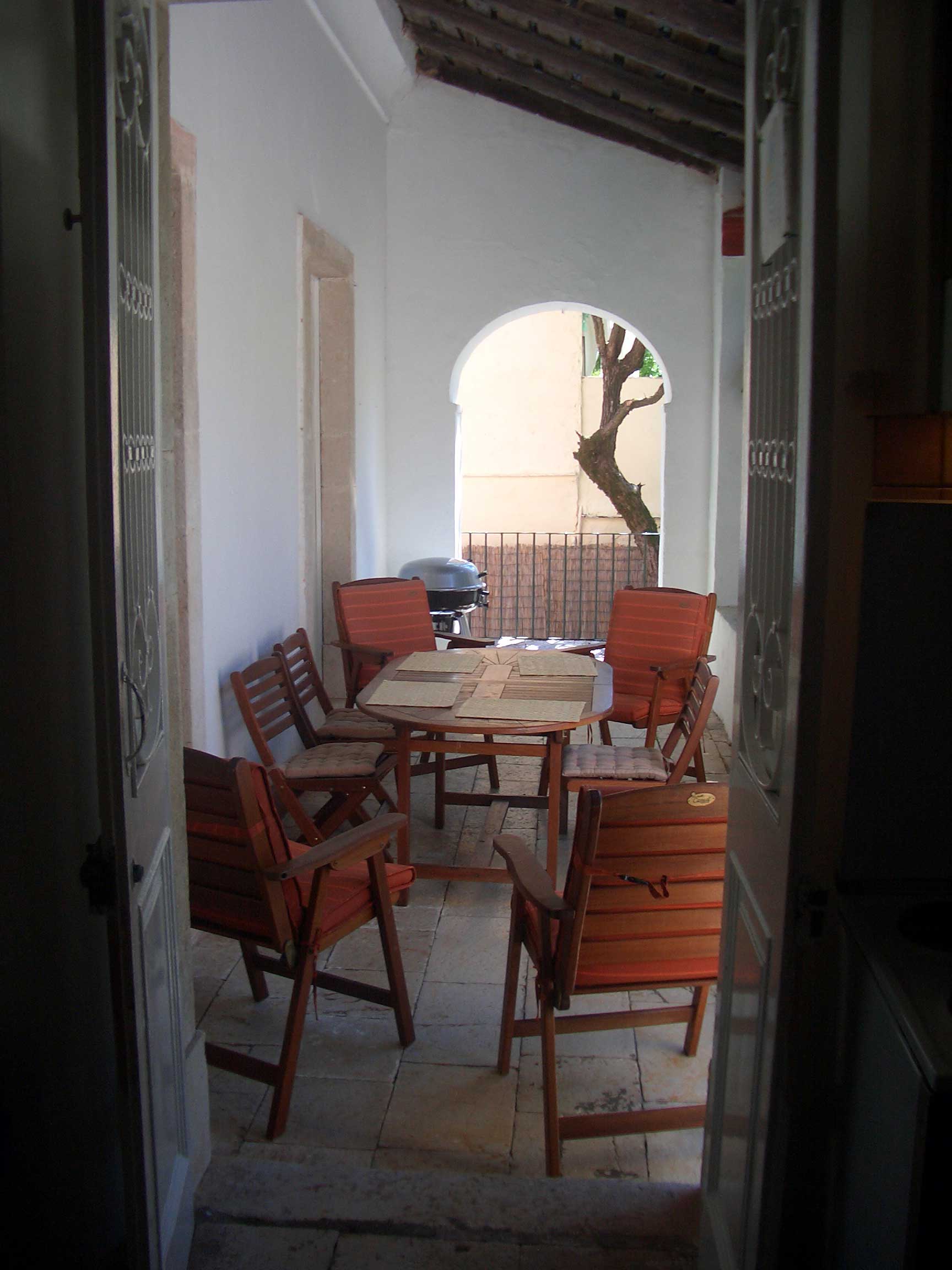 Pink House: rear terrace viewed from the kitchen